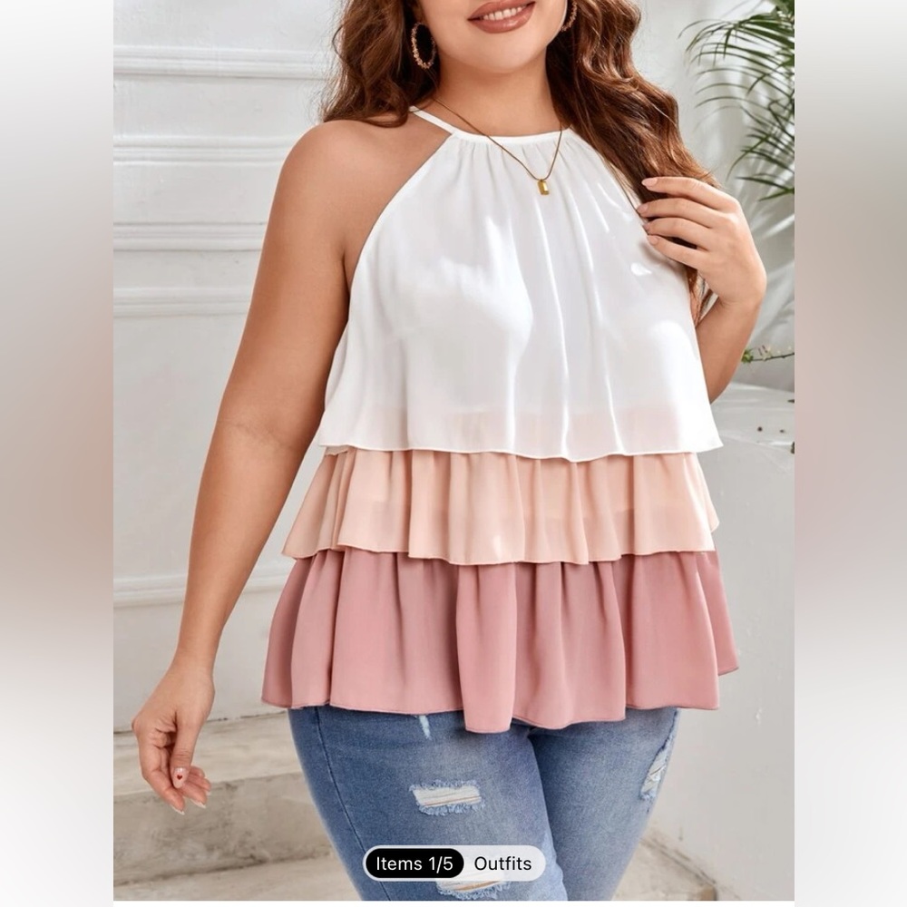 Plus Size Colorblock Ruffle Hem Halter Top. Size 2XL (16)